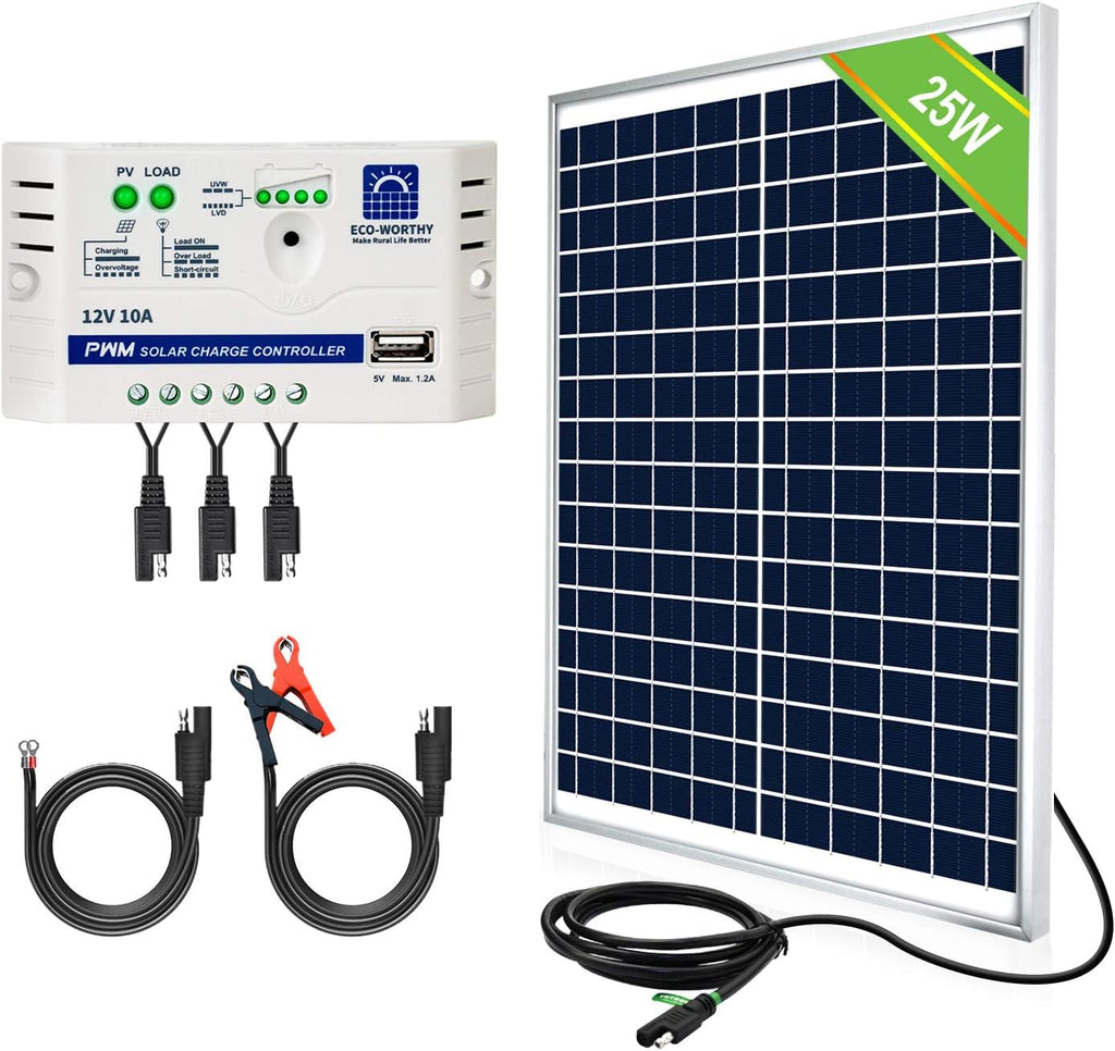 25W 12V Waterproof Solar Panel with SAE Connector Cable and 10A Charge Controller T21674