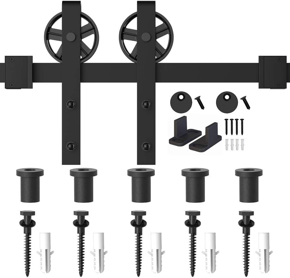 5-16FT Single Wood Sliding Barn Door Hardware Kit 6FT Basic Black Carbon Steel Flat Track System Pack of 2 L96134