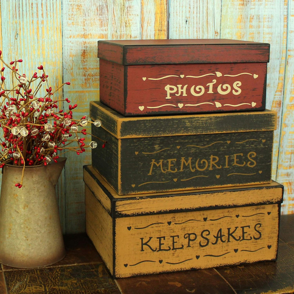 Primitive Vintage Square Cardboard Nesting Boxes, Large 11 X 11 X 5-1/2 Inch, Set of 3, Pack of 2 Z426280