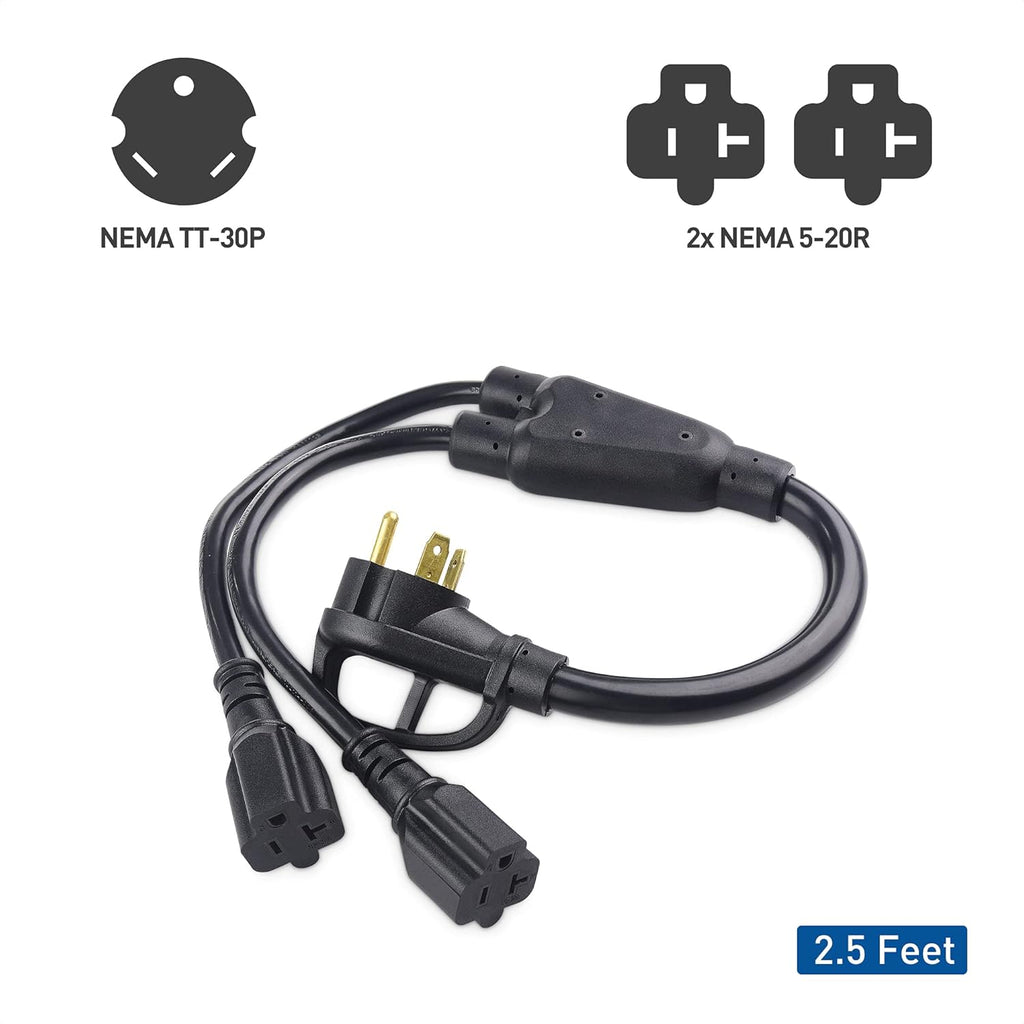3 Prong 30 Amp Male to 20 Amp Female Adapter 2.5 Feet Pack of 2 W338