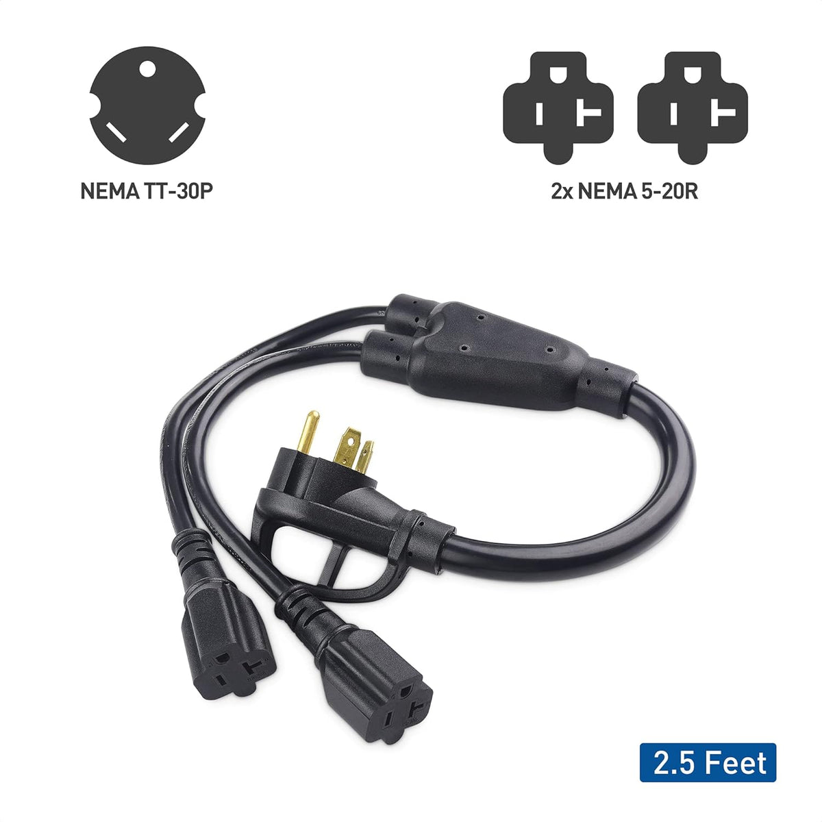 3 Prong 30 Amp Male to 20 Amp Female Adapter 2.5 Feet Pack of 2 W338