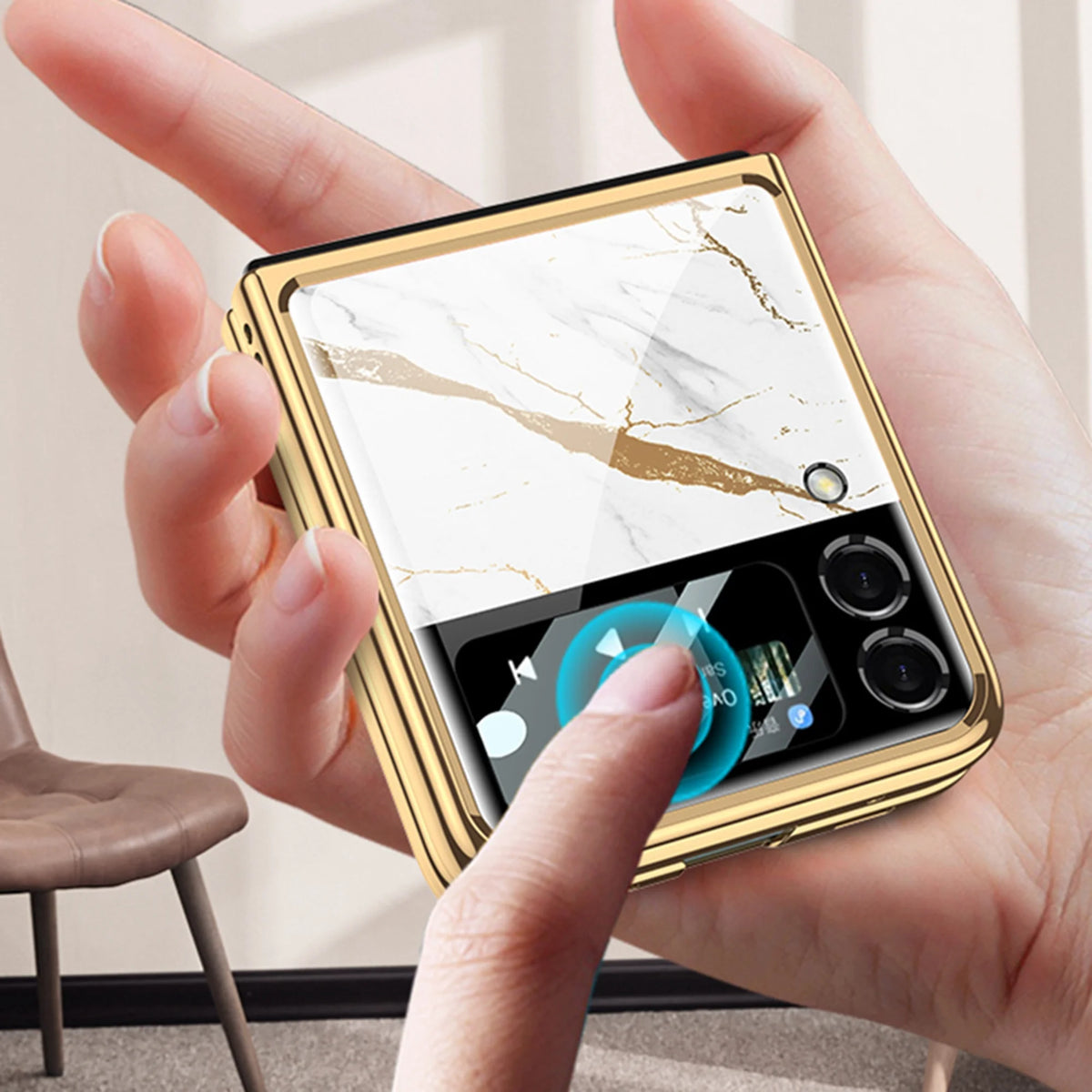 White Marble Striped Pattern Glass Phone Case for Samsung Galaxy Z Flip3 5G T8141