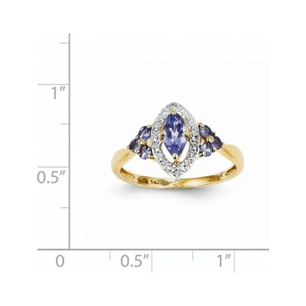 14K Yellow Gold Rhodium Real Diamond and Tanzanite Ring Z7726