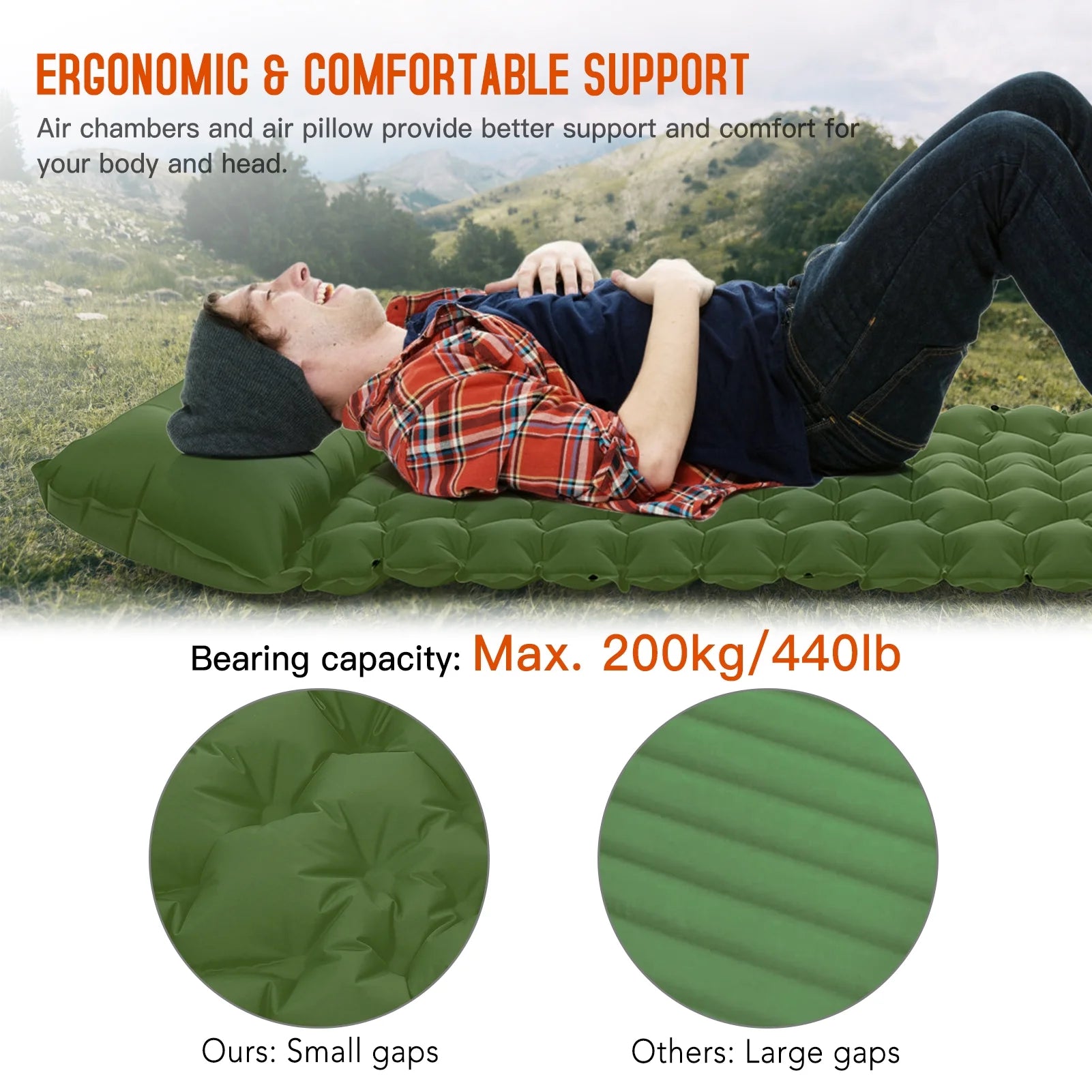 Ultralight Inflatable Camping Sleeping Pad with Pillow and Built in Pump T938387