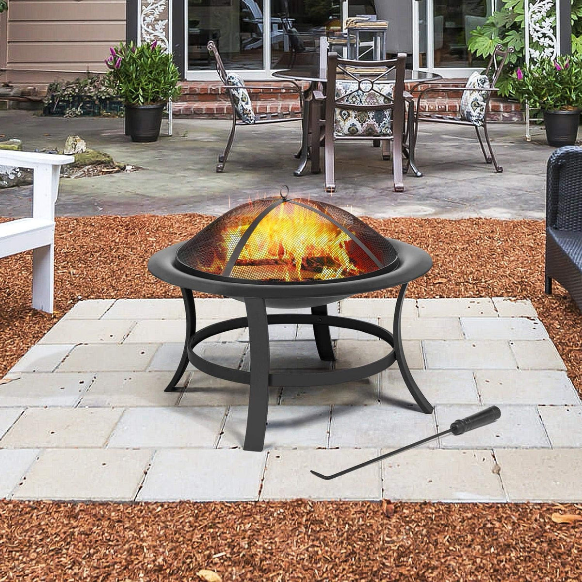 29'' Wood Burning Fire Pit with Grate & Spark Screen Cover J273149