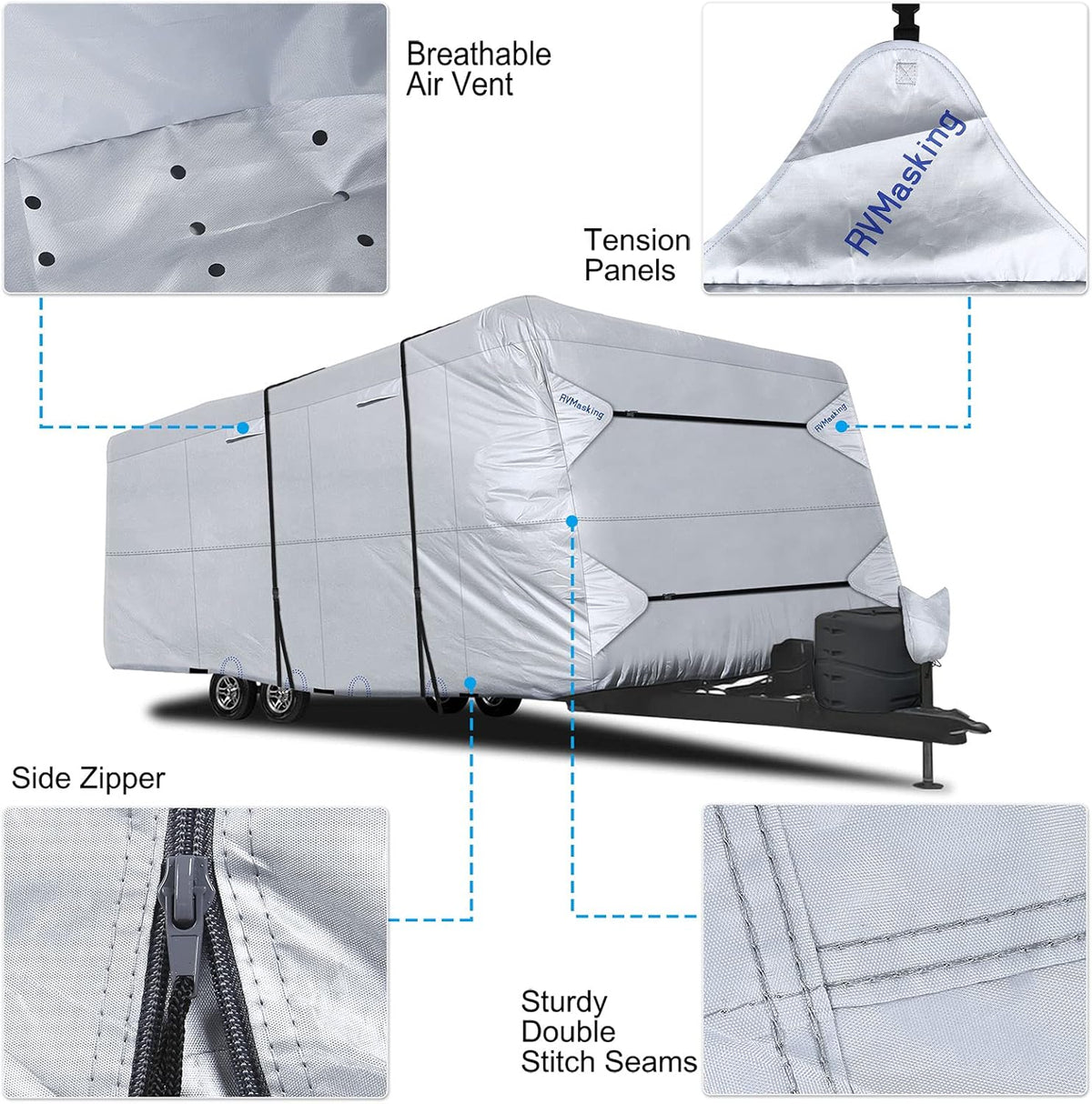 Rip-Stop RV Cover Waterproof Camper Cover with Gutter Covers F2317
