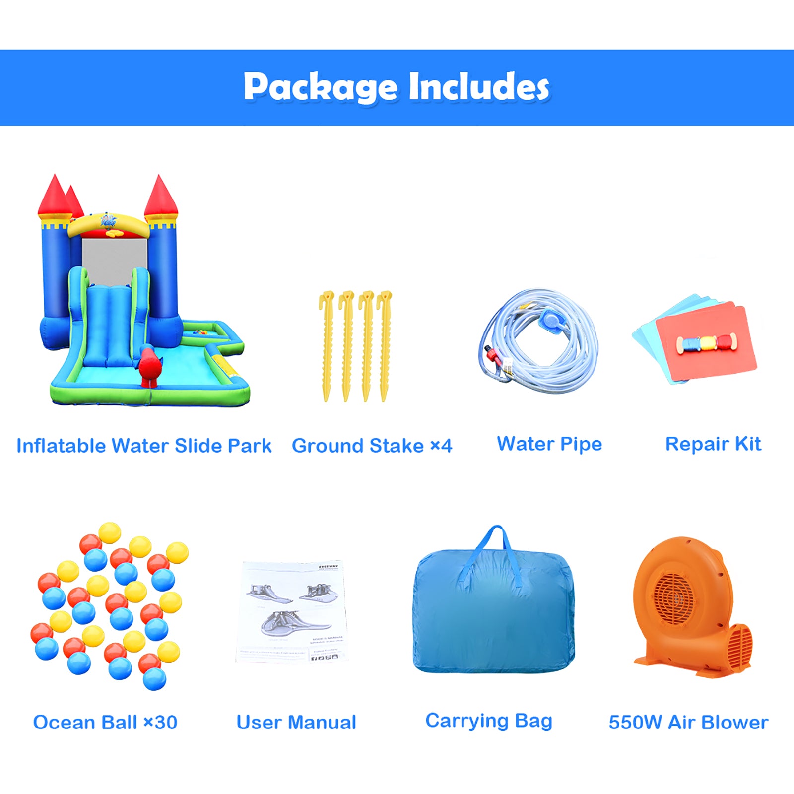 Inflatable Castle Bounce House Slide Water Park Ball Pit with 550W Blower X193