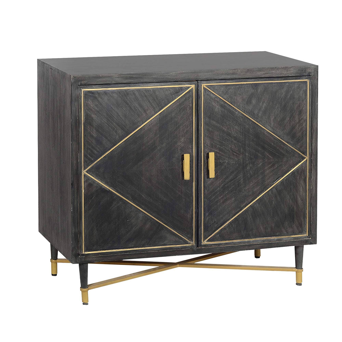 Gray and Gold Mango Wood Cabinet with Dual Door Storage W7395