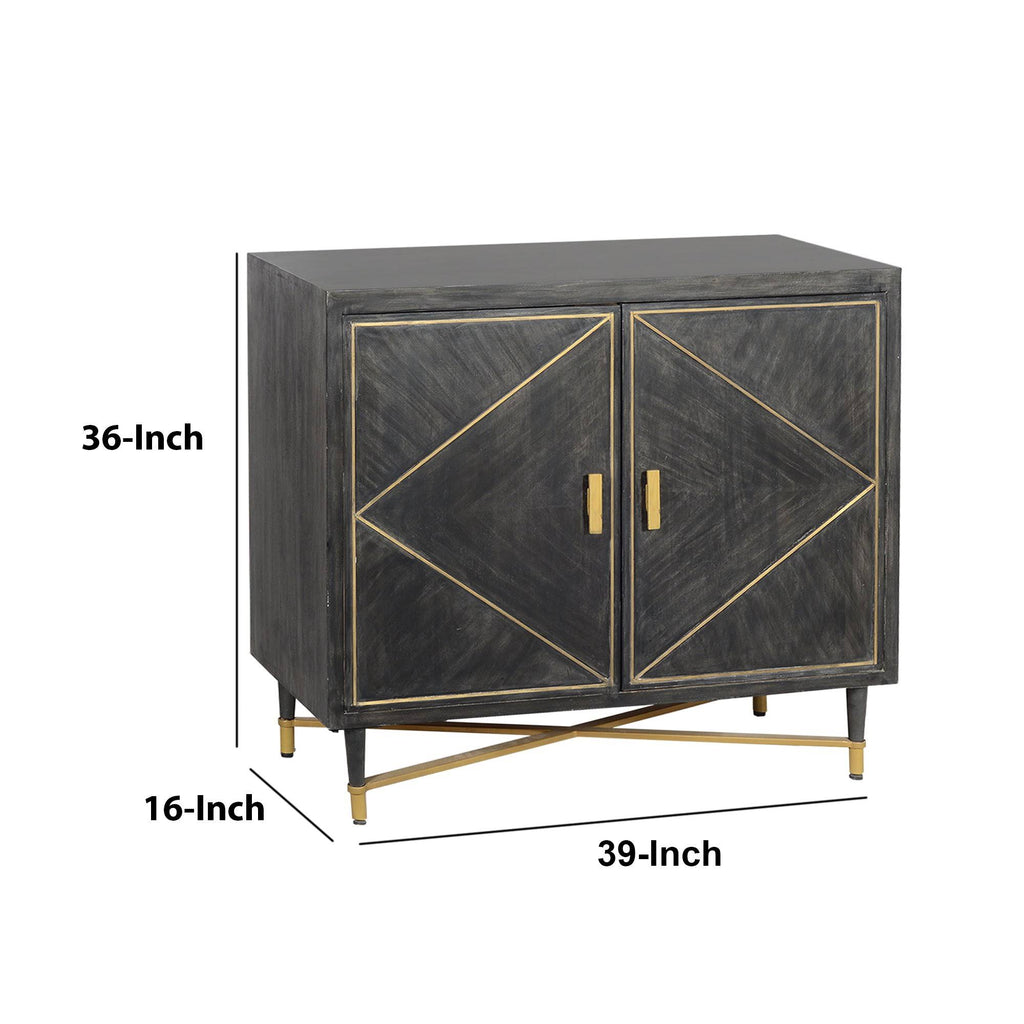 Gray and Gold Mango Wood Cabinet with Dual Door Storage W7395