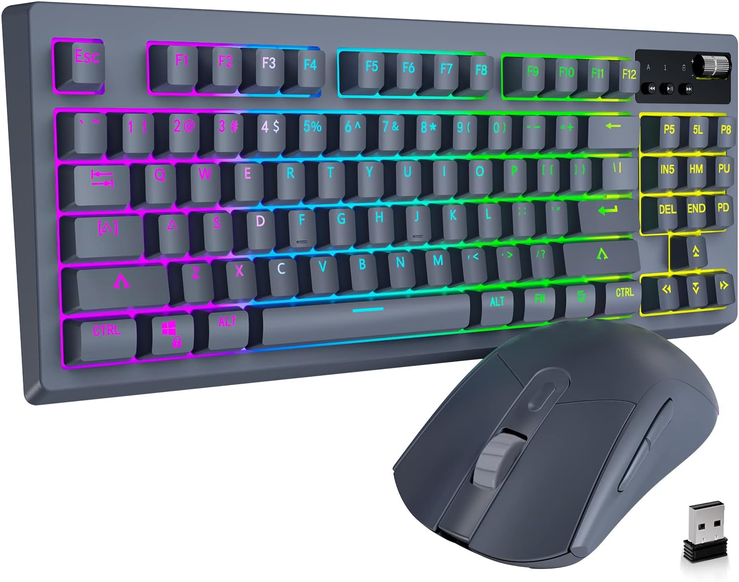 Wireless Mechanical Gaming Keyboard and Mouse, RGB Backlit Rechargeable 3600mAh, Anti-ghosting Keyboard + 7D 3200DPI Mice, Brown Switch, Silver, Pack of 2 C899924