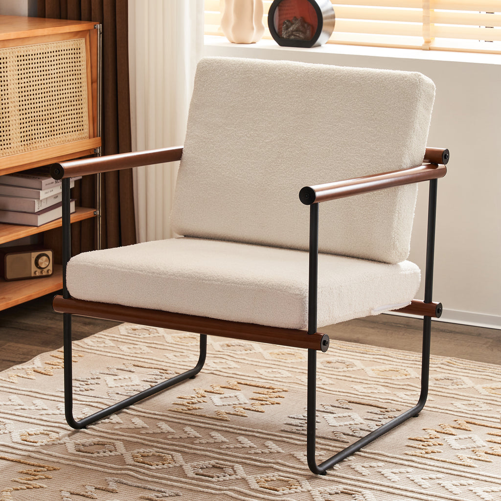 Walnut Boucle Accent Chair with Metal and Wooden Frame P413