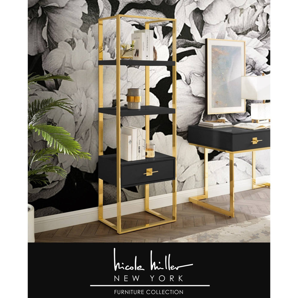 High Gloss Stainless Steel Bookcase with 1 Drawer Y281046