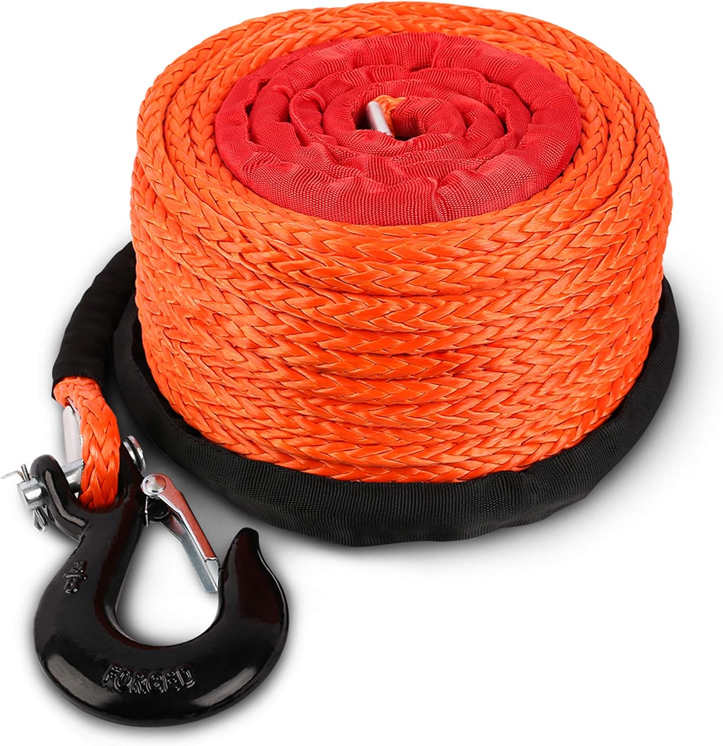 Synthetic Winch Rope with Hook and Sleeve Protection, Orange I20191