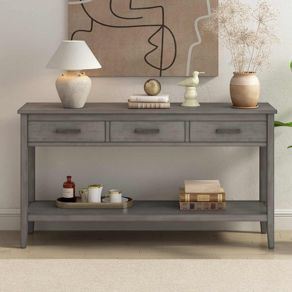 59.1" Long Console Table with 3 Drawers and Storage Shelf P3842