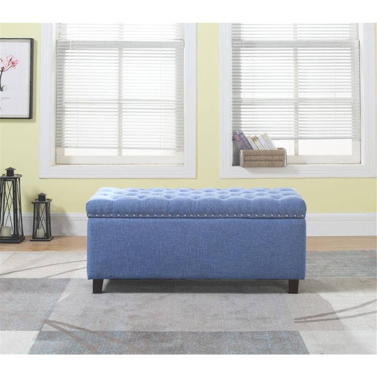 Blue Button Tufted Storage Ottoman with Nailhead H368159