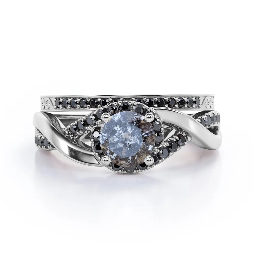 18K White Gold Plating over Silver Diamond Twisted Wedding Set H1309