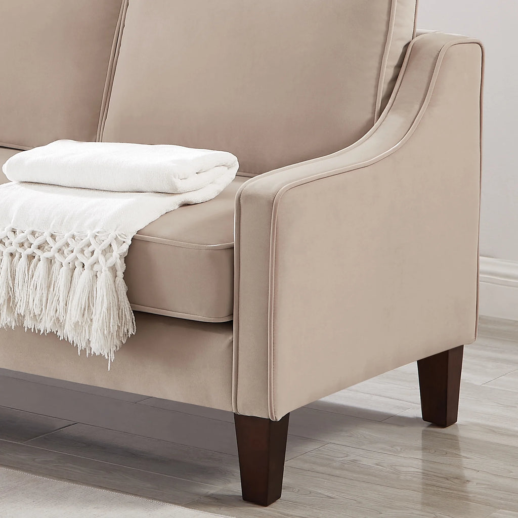 Taupe Velvet 3-Seat Sofa with Wood Legs W14279