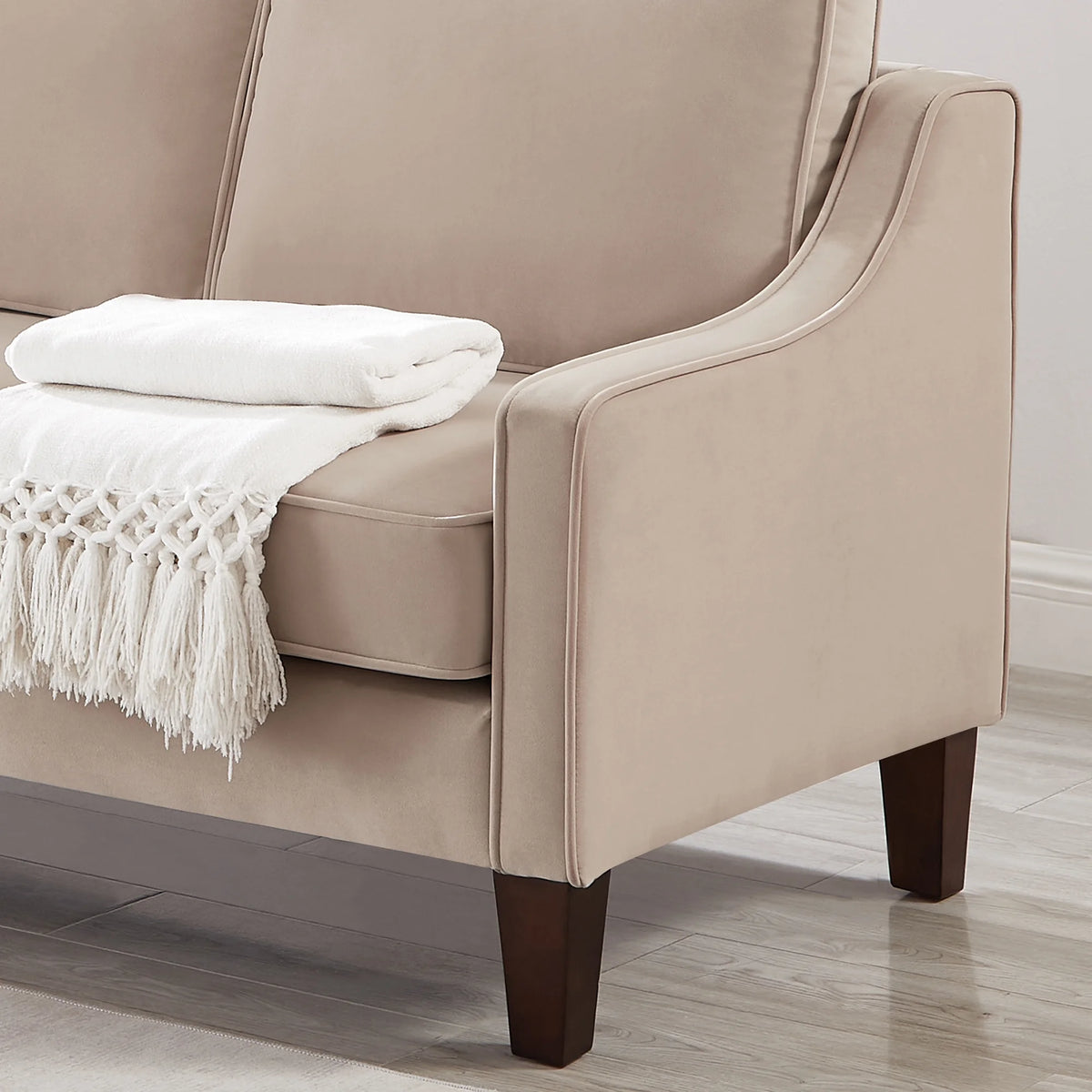 Taupe Velvet 3-Seat Sofa with Wood Legs W14279