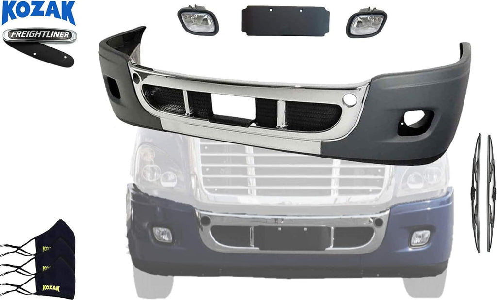 Chrome Bumper with Fog Light hole, Fog Light Pair, License Holder, 2x Windshield Wipers, 3x Face Masks S80505