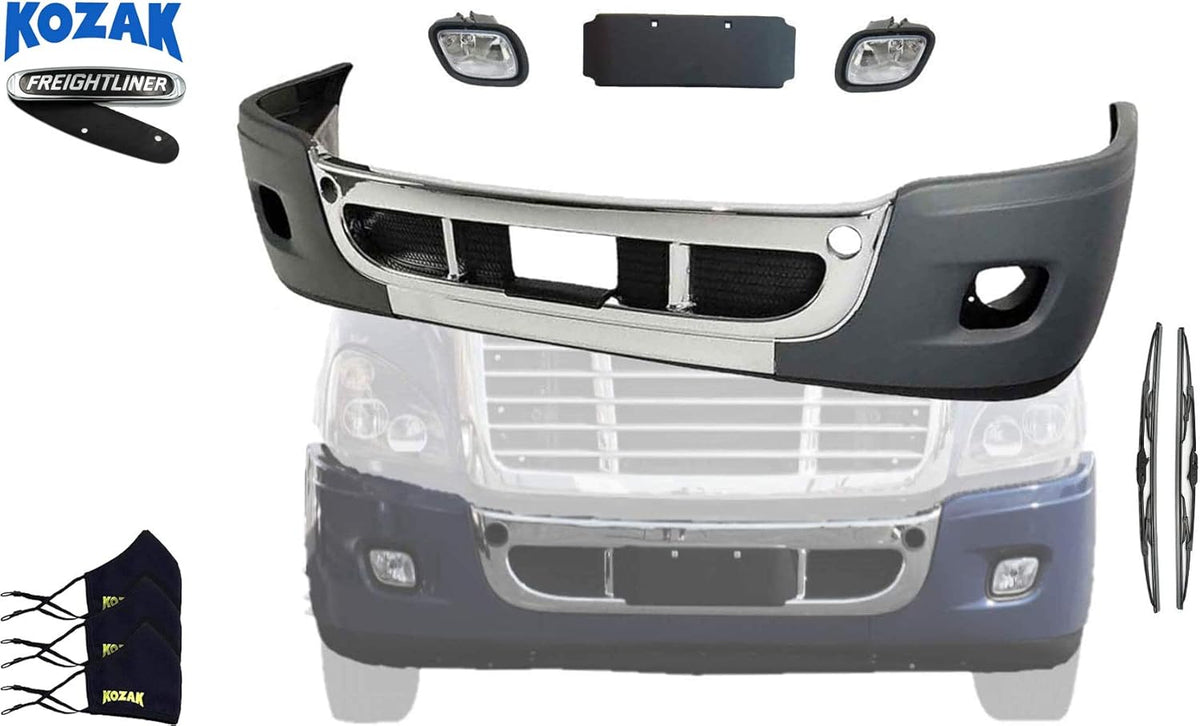 Chrome Bumper with Fog Light hole, Fog Light Pair, License Holder, 2x Windshield Wipers, 3x Face Masks S80505