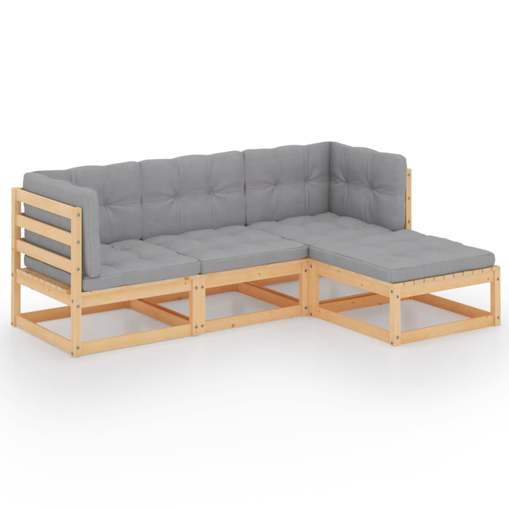4 Piece Patio Lounge Set with Gray Cushion Pinewood Sectional Outdoor Furniture Set X7202