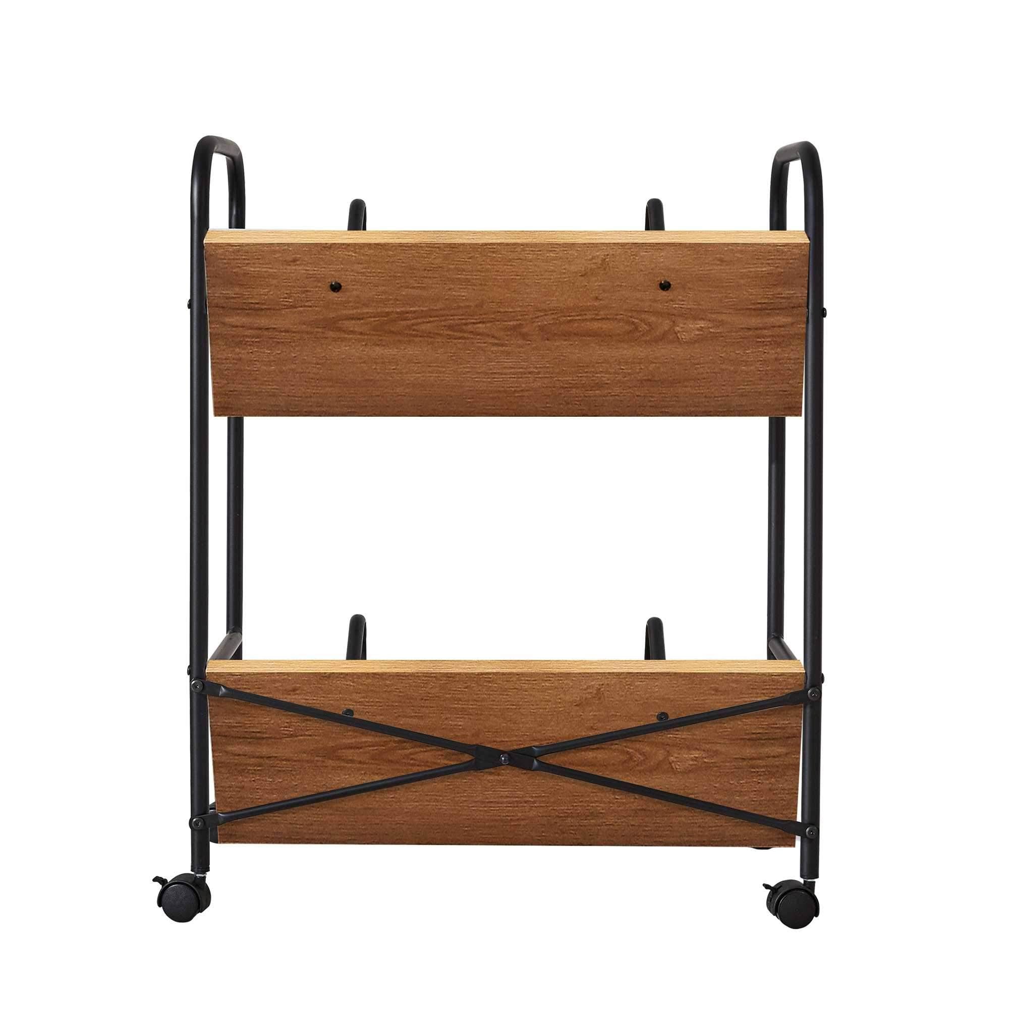 2-Tier Wood Metal Double Sided Mobile Book Cart H7051