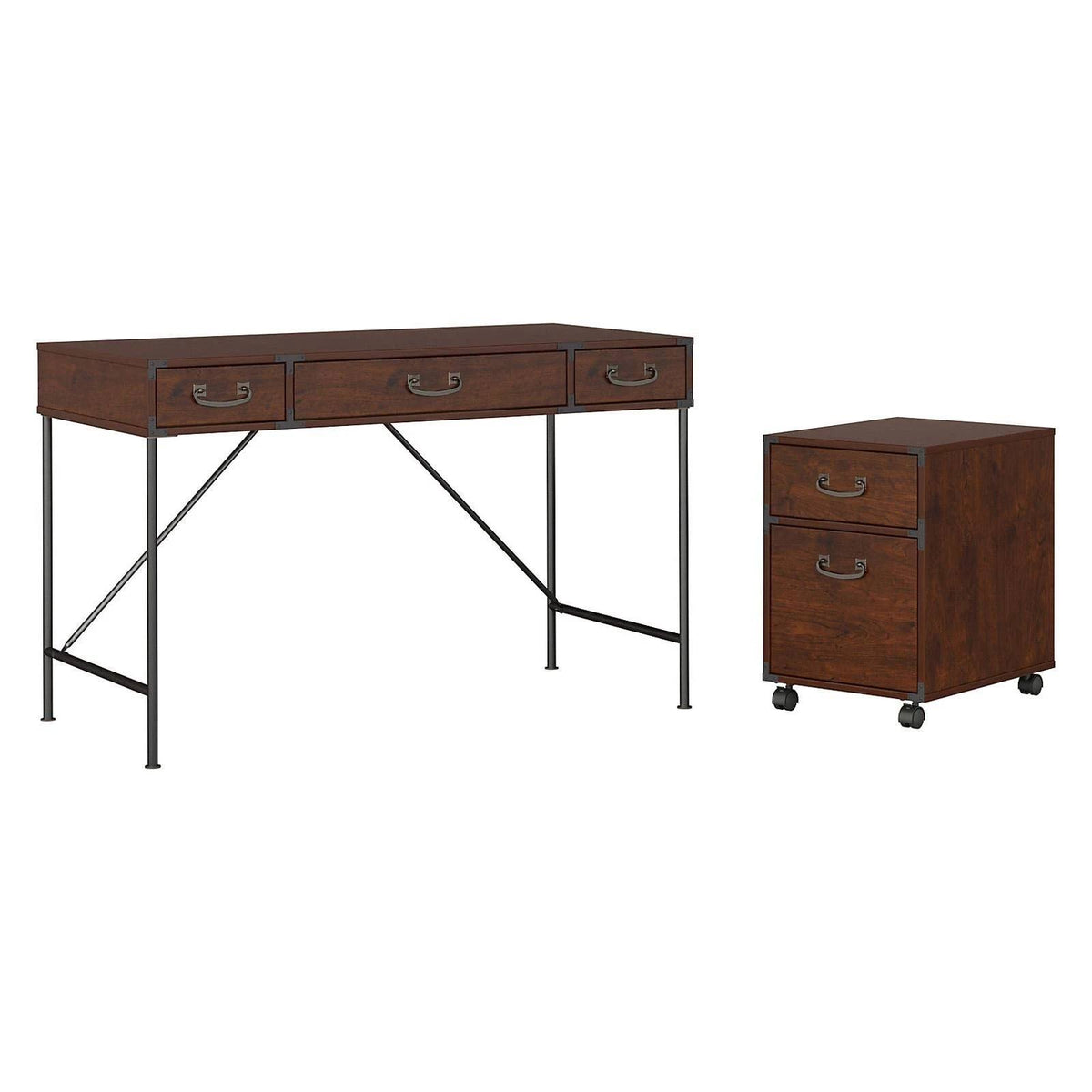 48W Writing Desk and 2 Drawer Mobile File Cabinet, Coastal Cherry V234