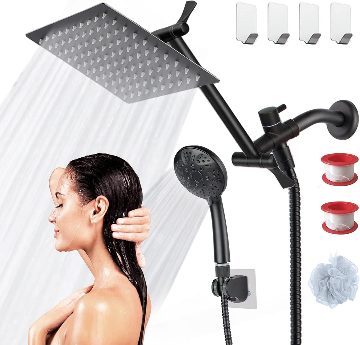 Chrome Rainfall Shower Head with Handheld Combo, Stainless Steel, Pack of 2 J499