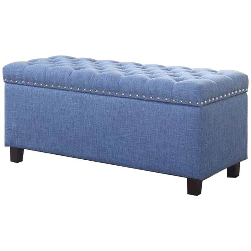 Blue Button Tufted Storage Ottoman with Nailhead H368159