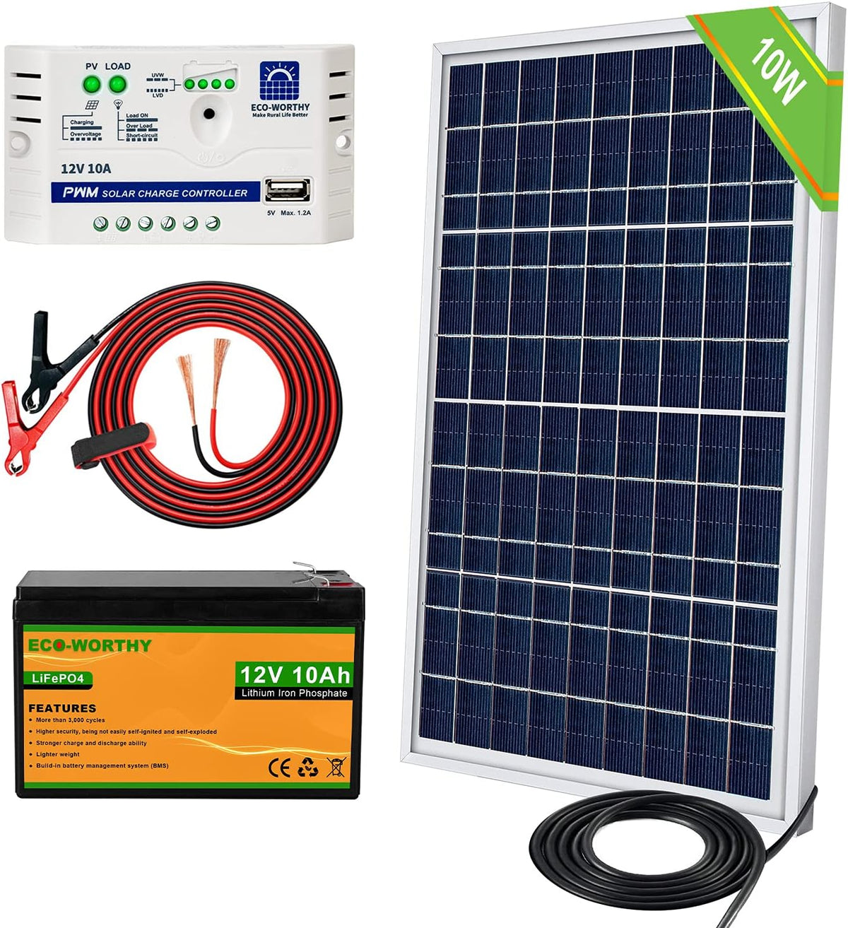 25W 12V Waterproof Solar Panel with SAE Connector Cable and 10A Charge Controller T21674