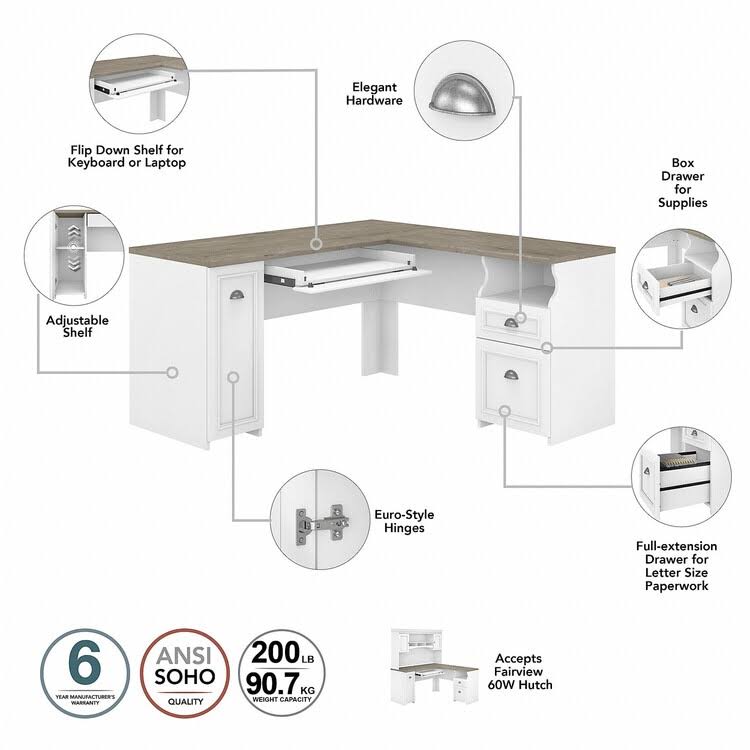 L-shaped Desk with 2-drawer lateral filing cabinet B535109