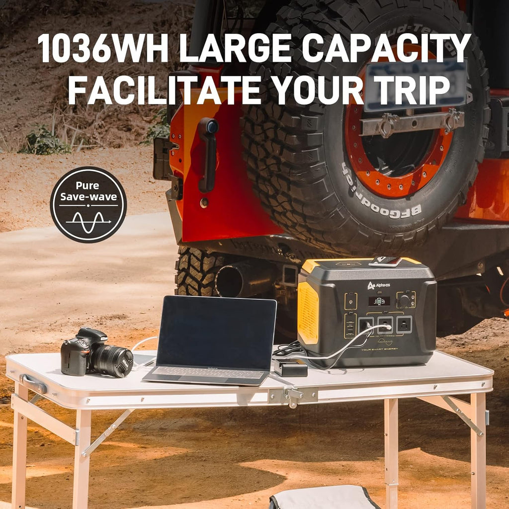 Portable Power Station with 1036Wh Capacity 3x110V Pure Sine Wave AC Outlet USB PD100W Wireless Charging LED Surface Light S29890