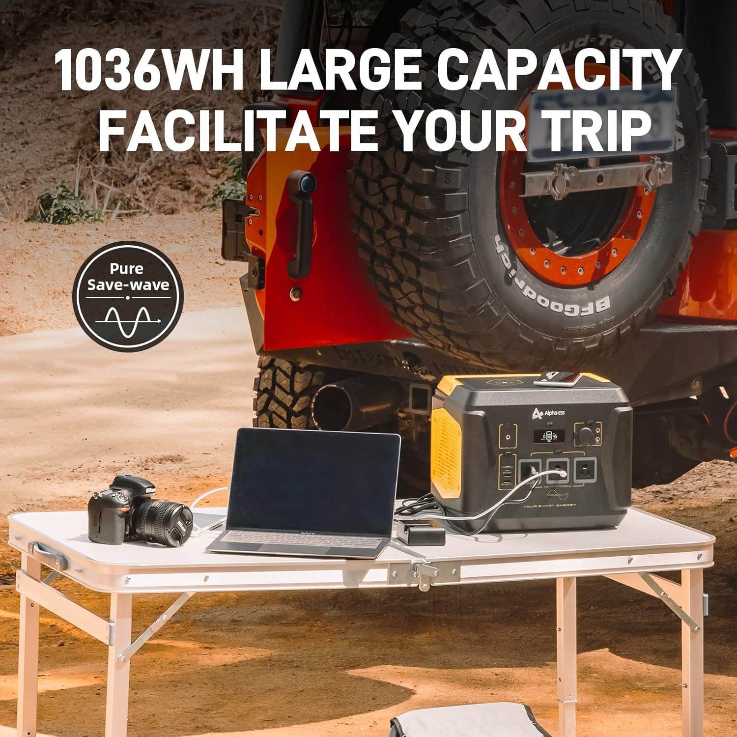 Portable Power Station with 1036Wh Capacity 3x110V Pure Sine Wave AC Outlet USB PD100W Wireless Charging LED Surface Light S29890
