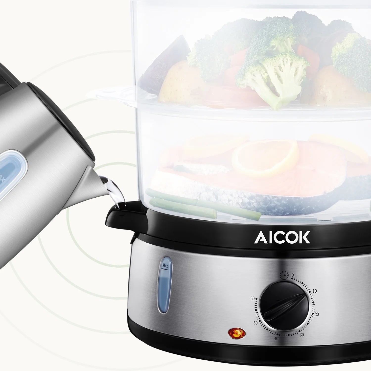White 9.5 QT 3-Tier Electric Steamer X3002