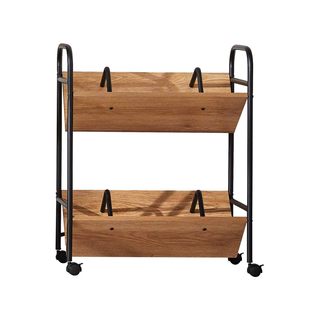 2-Tier Wood Metal Double Sided Mobile Book Cart H7051