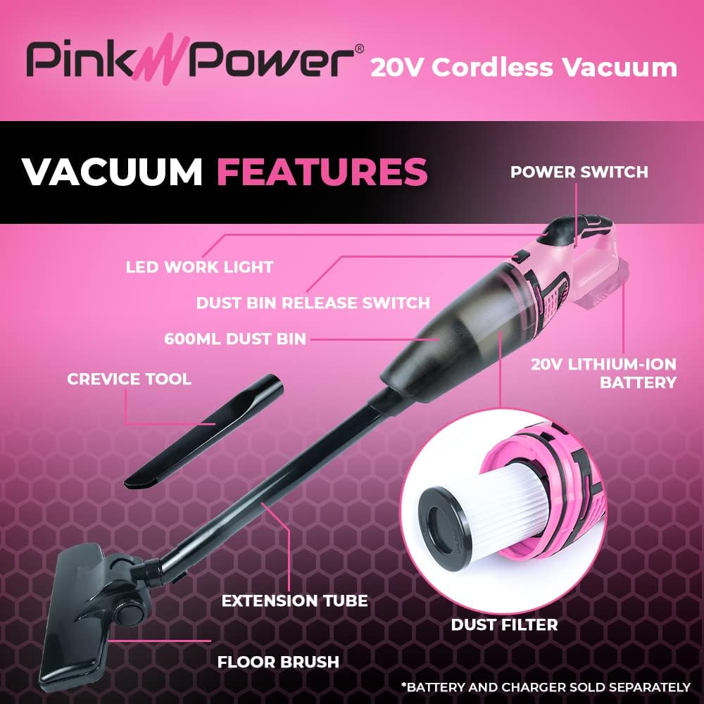Pink Cordless Stick Vacuum Cleaner with Rechargeable Battery L6137