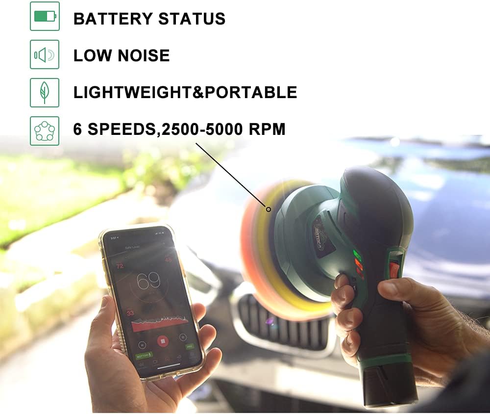 Cordless Car Buffer Polisher with 12V Lithium Rechargeable Battery Brushless Polisher with Variable Speed, 2pcs 2.0Ah Portable Buffer Kit N31368