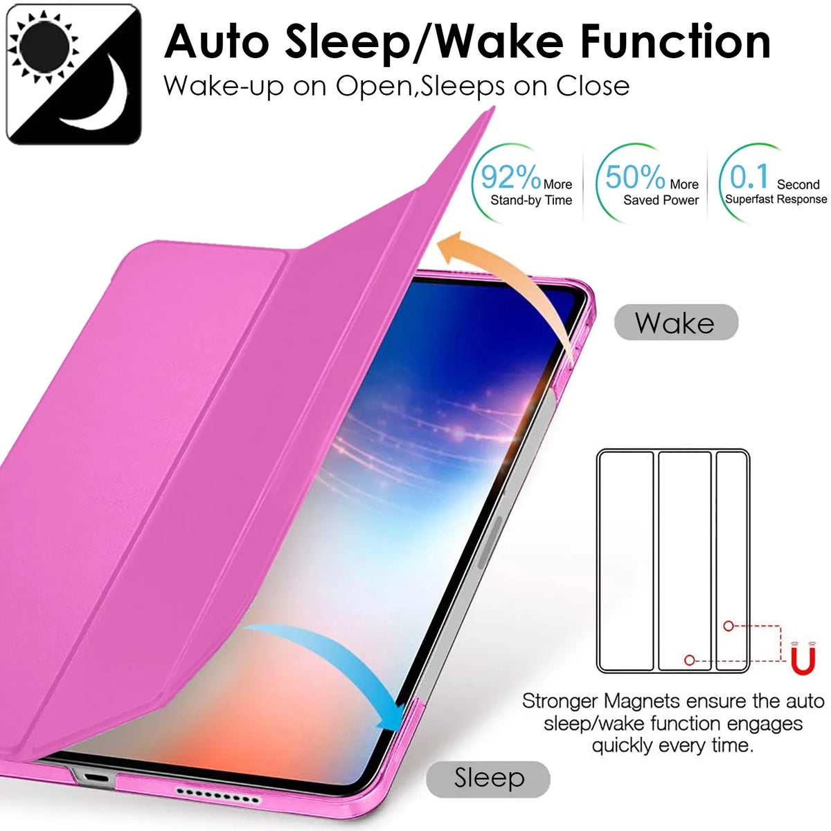 Pink iPad Pro 12.9 Inch Case with Sleep Wake Cover Z554