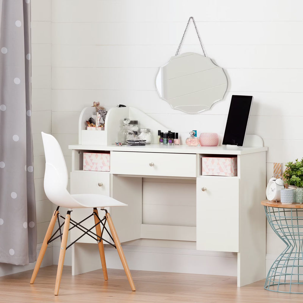 White 2-Door Makeup Desk with Baskets E86618