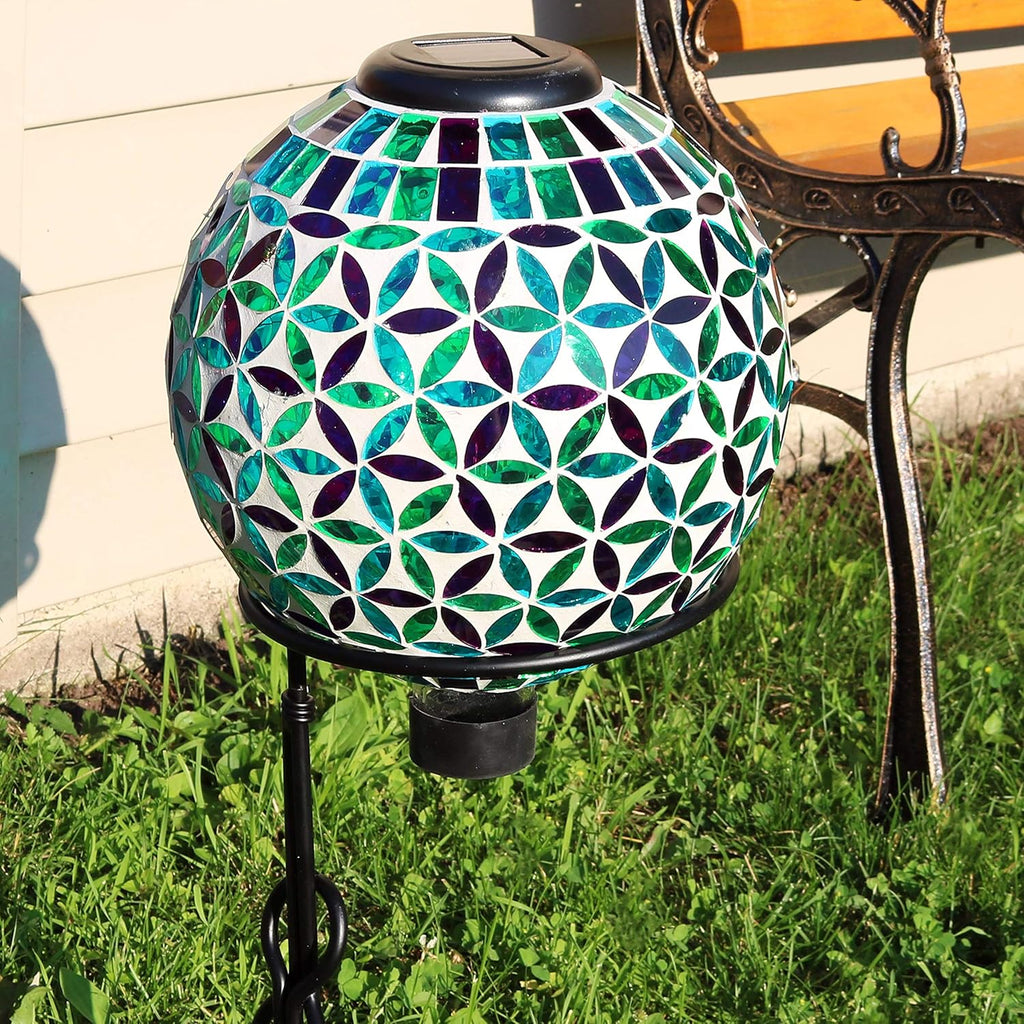 Blue 10-Inch Glass Mosaic Gazing Globe with Solar Light M7587