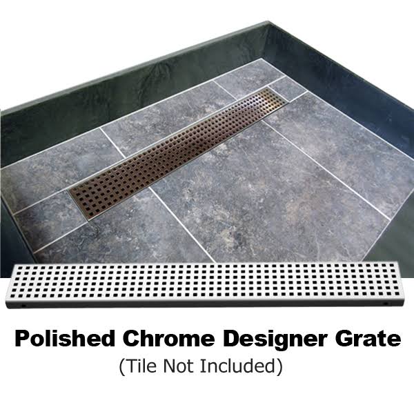 Tile Redi Double Threshold Shower Base with Center Trench Drain and Grate, Silver Y2727