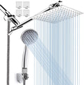 Chrome Stainless Steel Rainfall Shower Head Combo with Extension Arm, Holder, Hose, 4 Hooks, Pack of 2 R999303