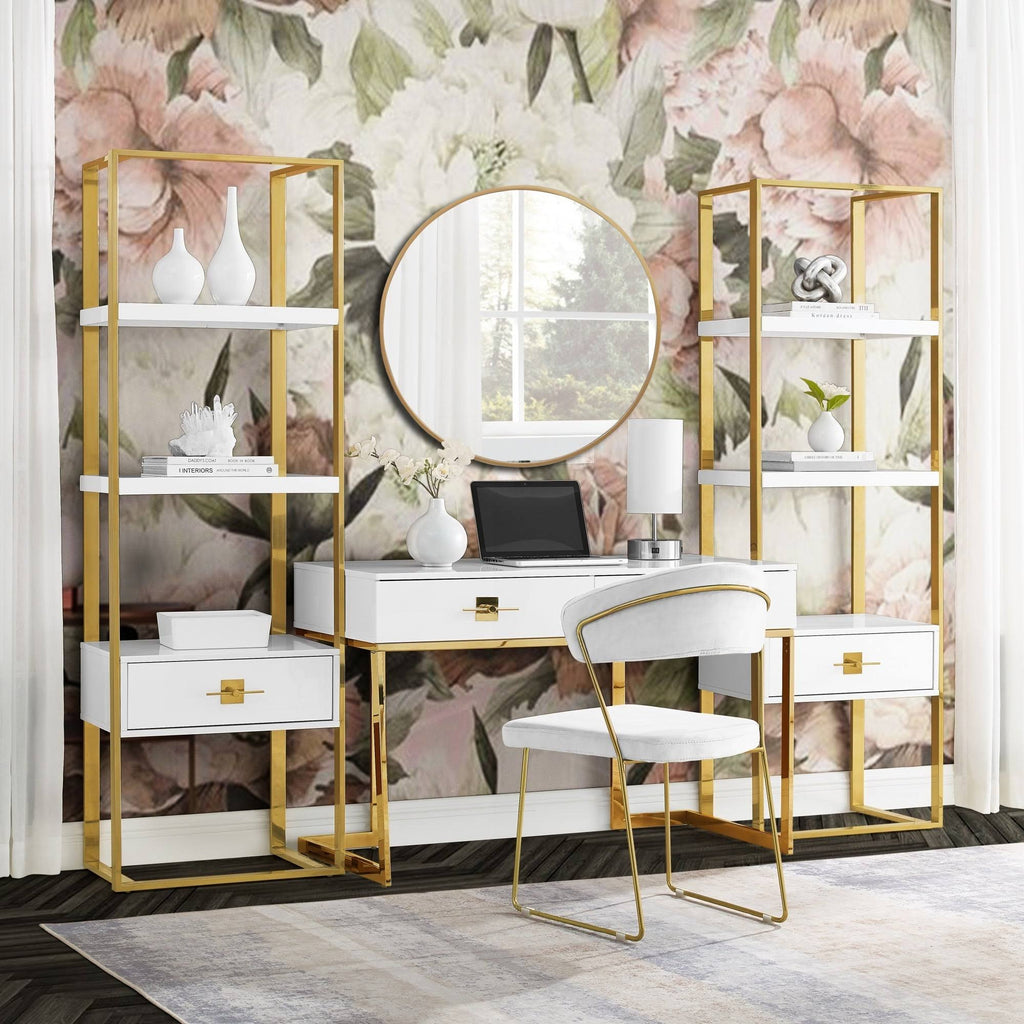 High Gloss Stainless Steel Bookcase with 1 Drawer Y281046