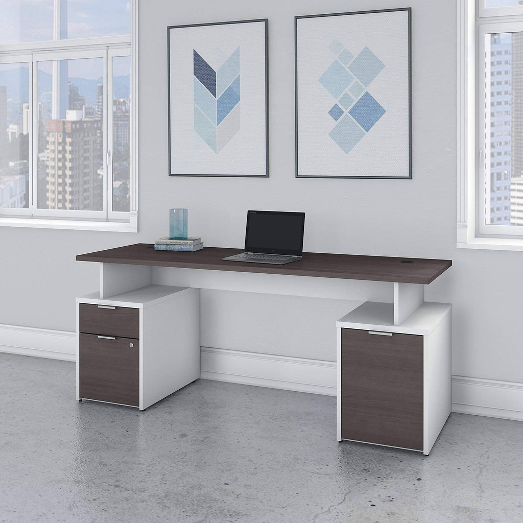 72w Desk with Drawers and Small Storage Cabinet Storm Gray/White L4800
