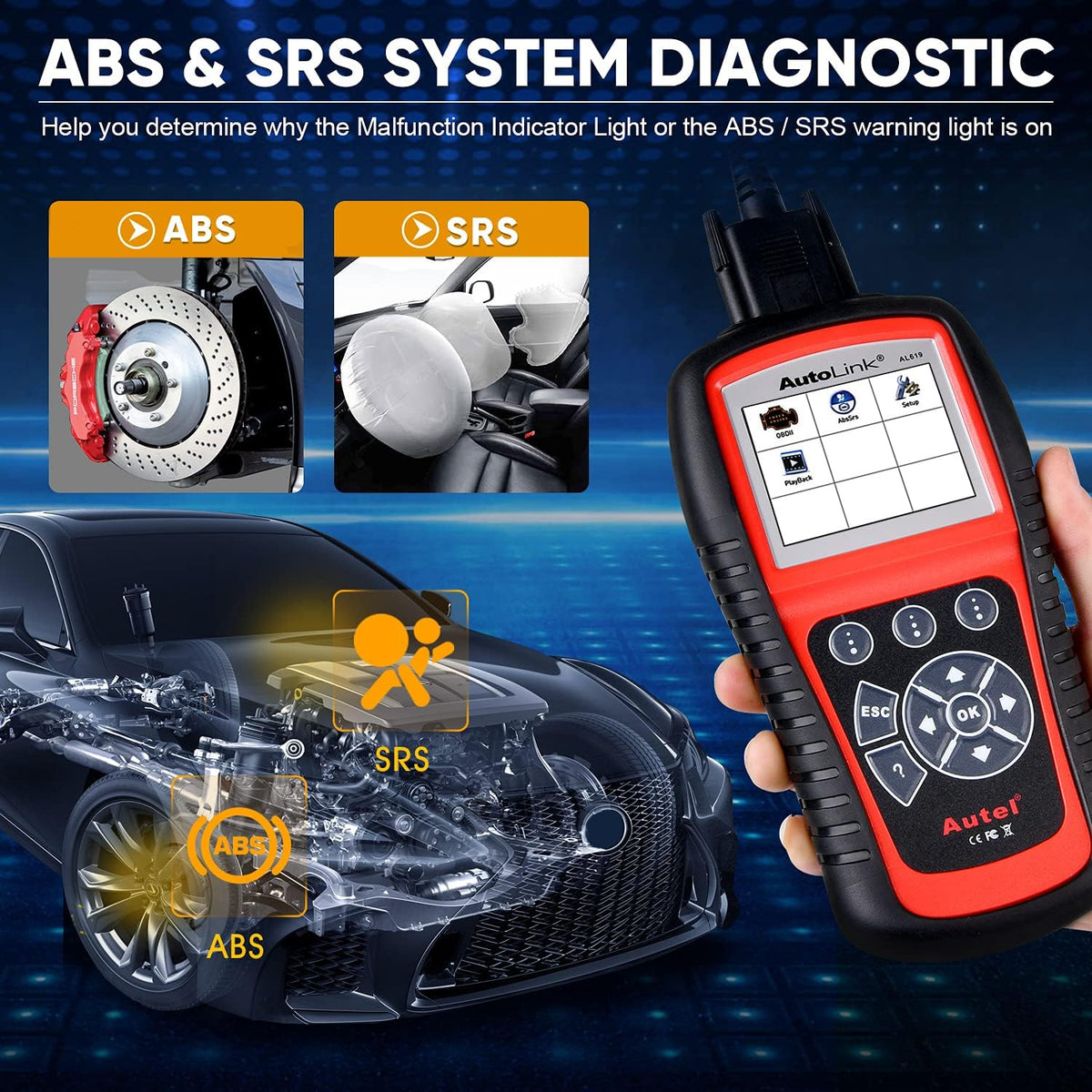 OBD2 Scanner with ABS and SRS Airbag Diagnostic O722