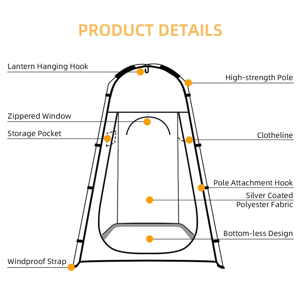 Portable Camping Shower Tent with Ventilation Window and Storage Pocket W423