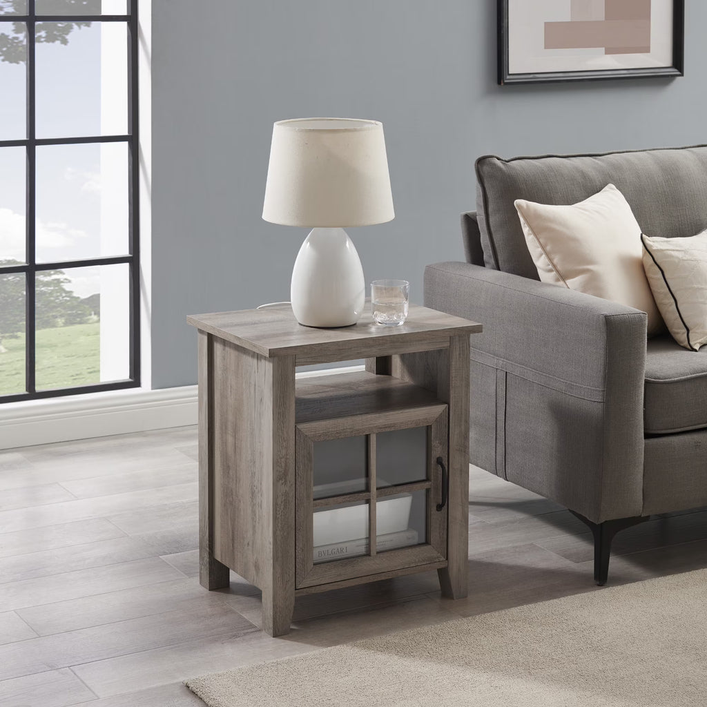 Grey Wash Glass Door Accent Table W22538