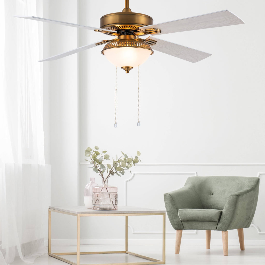 Brass and White LED Ceiling Fan with Light W462