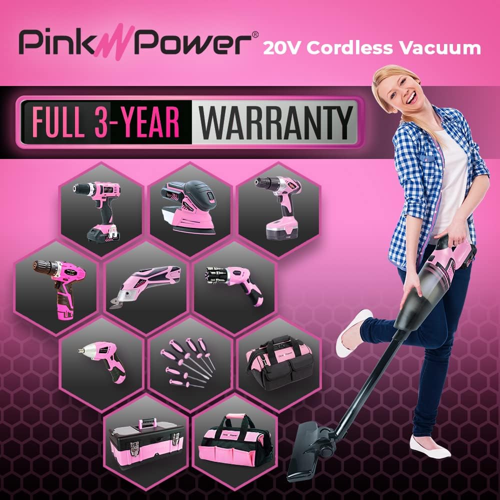 Pink Cordless Stick Vacuum Cleaner with Rechargeable Battery L6137