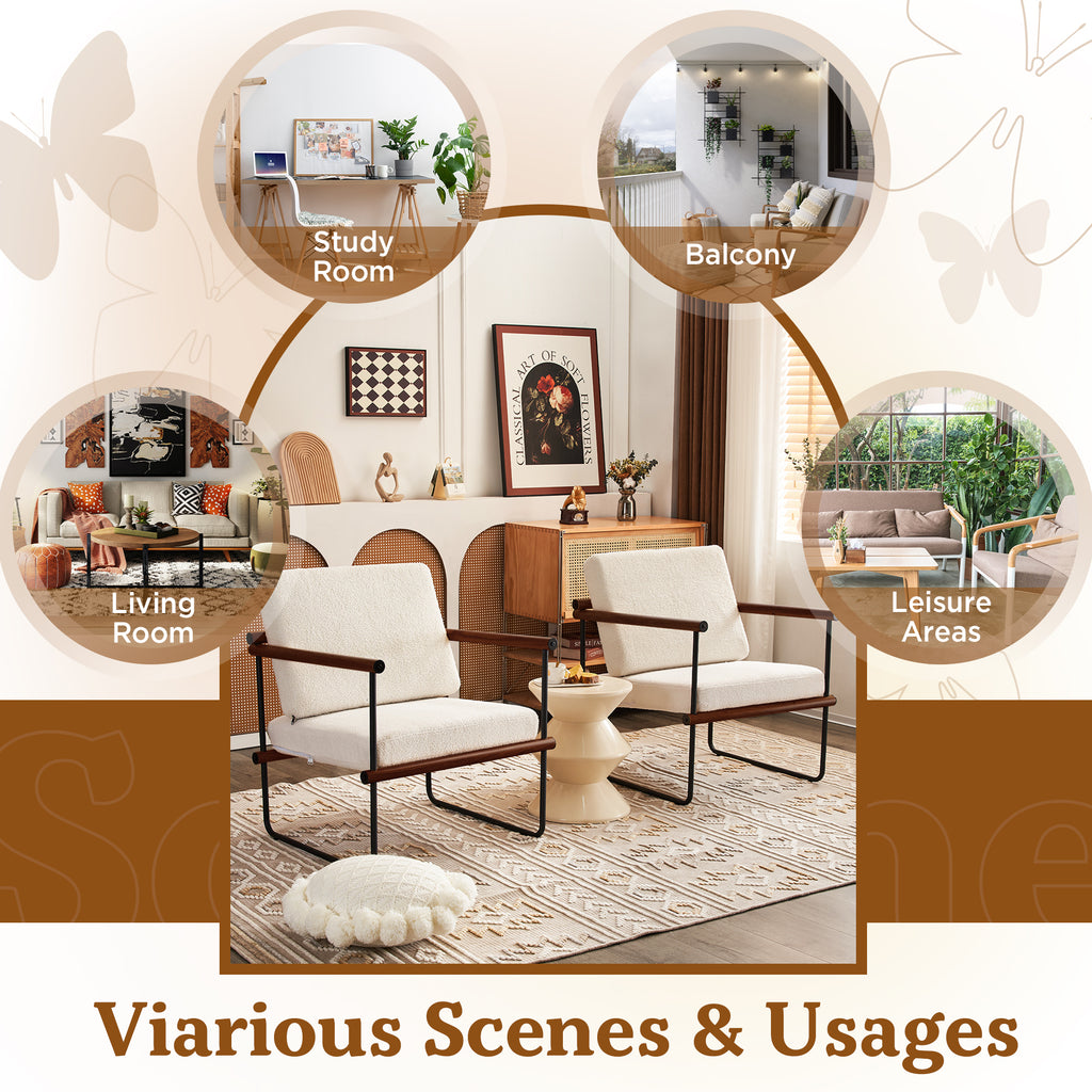 Walnut Boucle Accent Chair with Metal and Wooden Frame P413